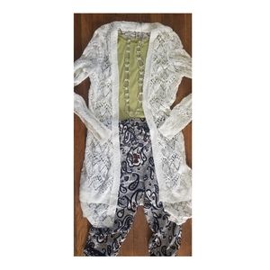 JM Collection white Lace long Cardigan